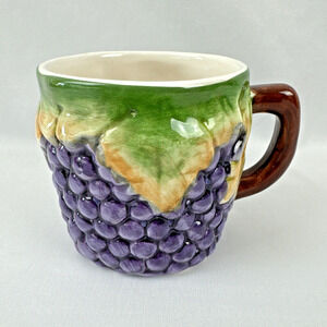 Vtg Berries Grapes Coffee Mug Hand Painted Jay Willfred Andrea by Sadek Portugal